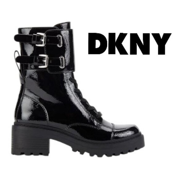 Dkny Shoes - NEW DKNY Womens Bootie Combat Boots Moto Boots Patent Leather Black BART 6.5